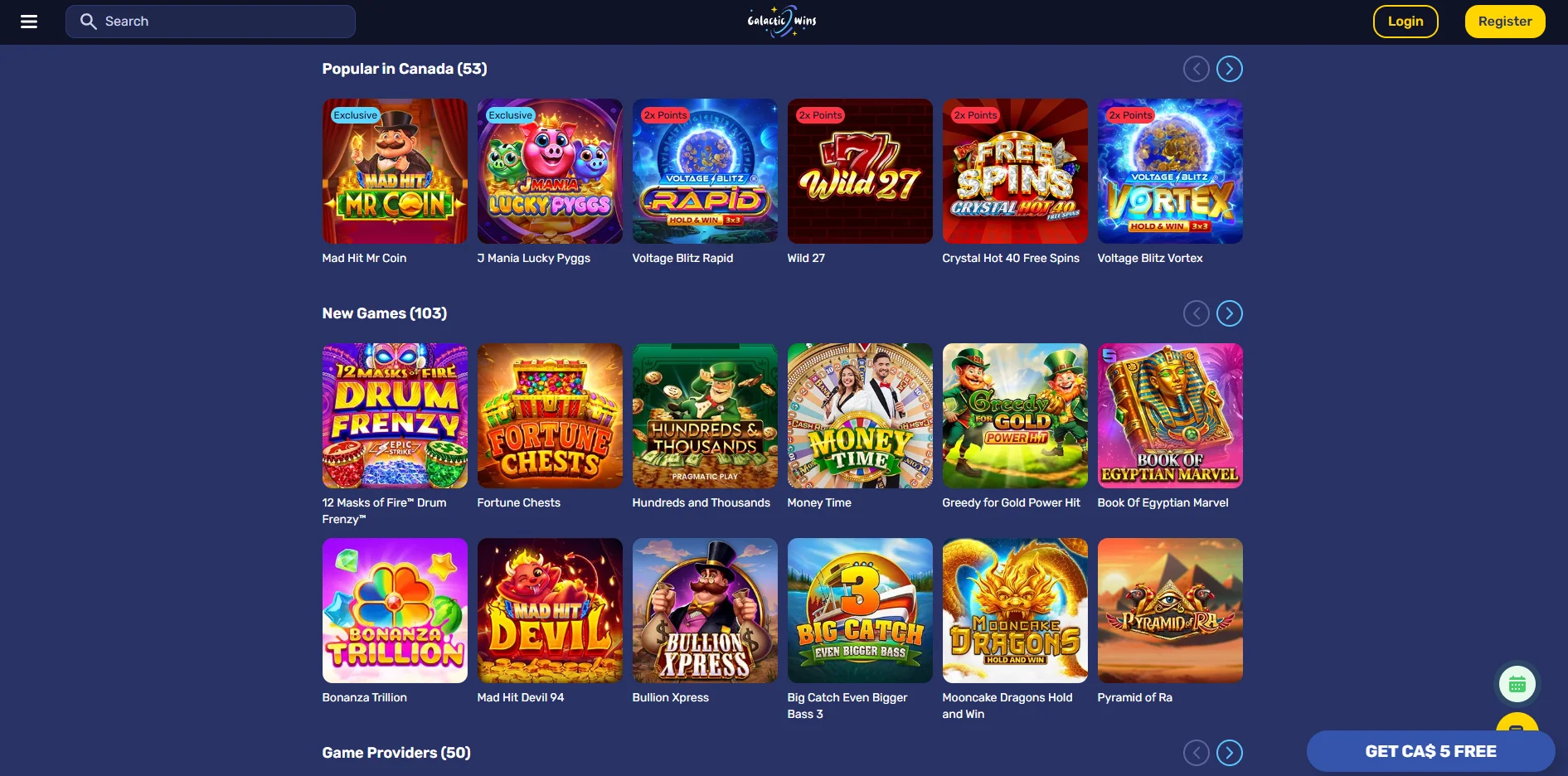 Galaxyno Casino Games